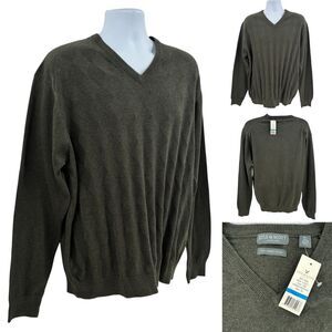 Lyle & Scott Scotland Argyle Print Olive Green V-Neck Sweater Sz. XL NWT